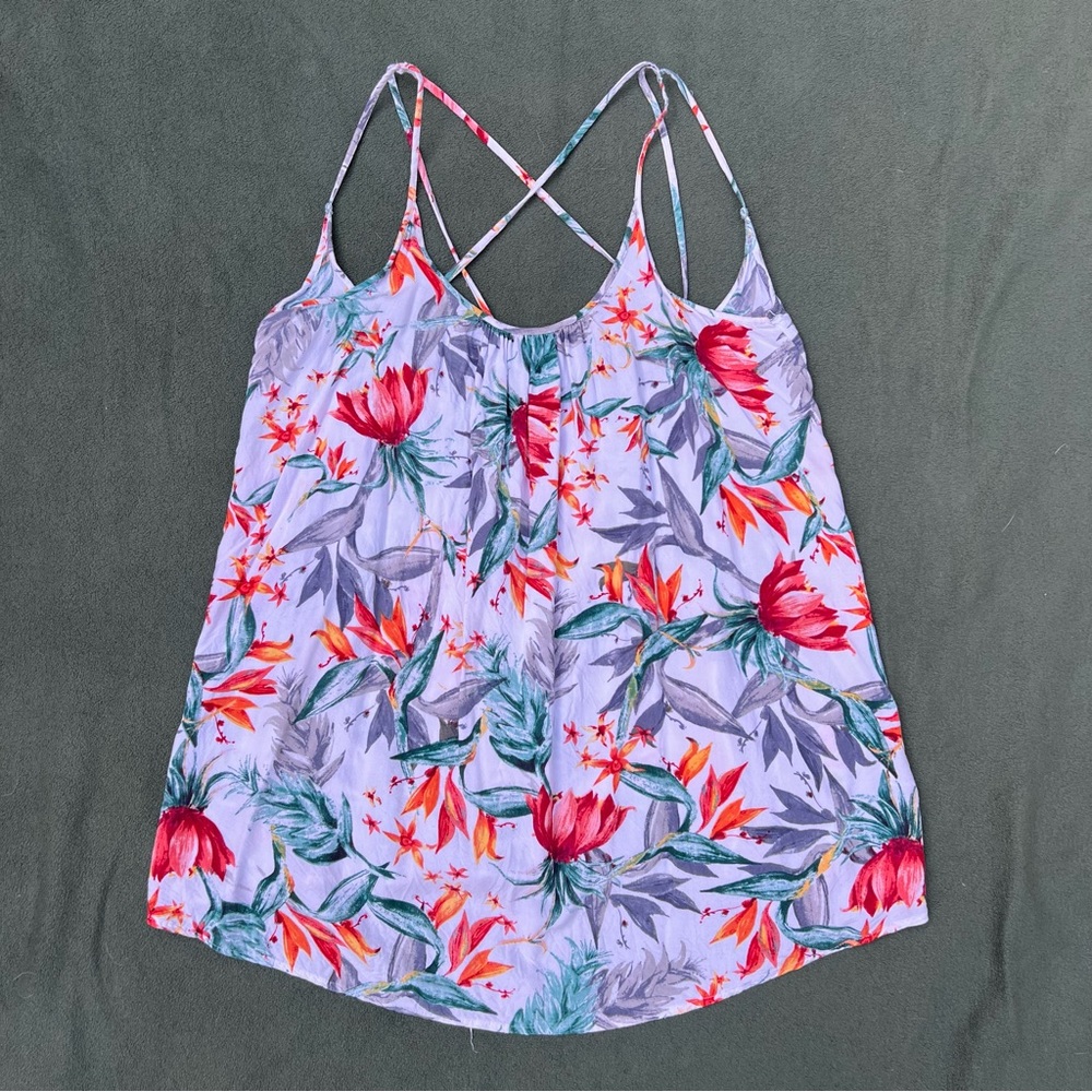 White Flowy Strapy Birds of Paradise Tank Top